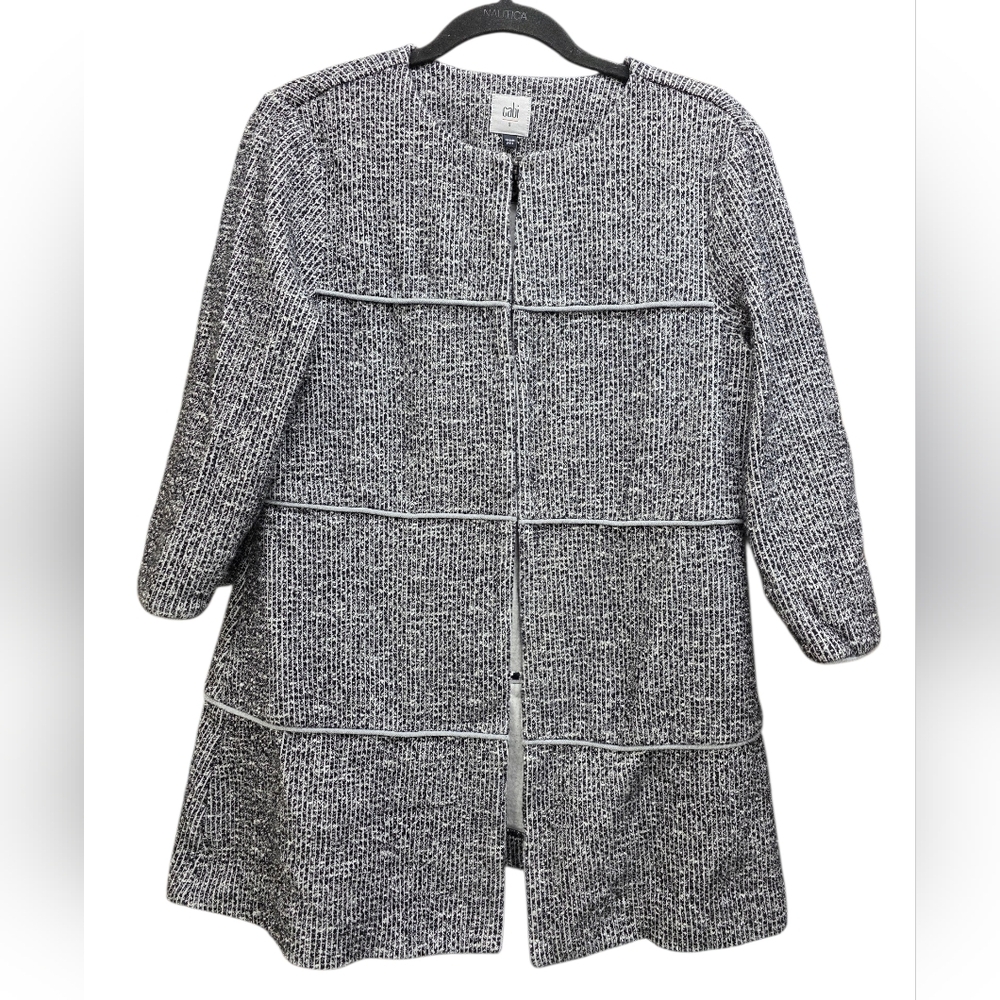 Cabi Textured Hook Front Cardigan Jacket Small‎ Black White 3/4 Sleeve Office